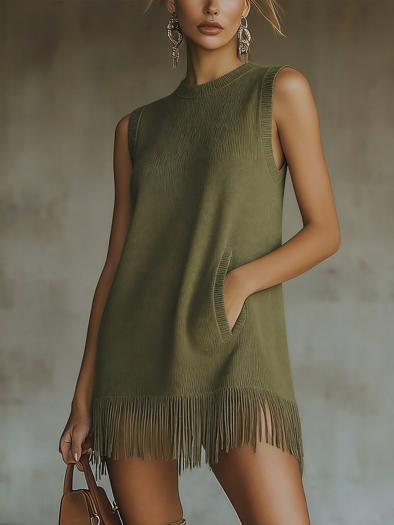 Sienna | Fringe Hem Knit Mini Dress