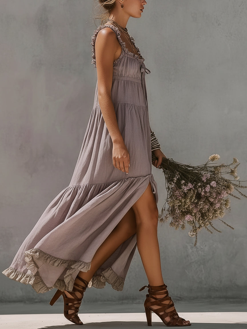 Amélie | Lace Linen Maxi Dress