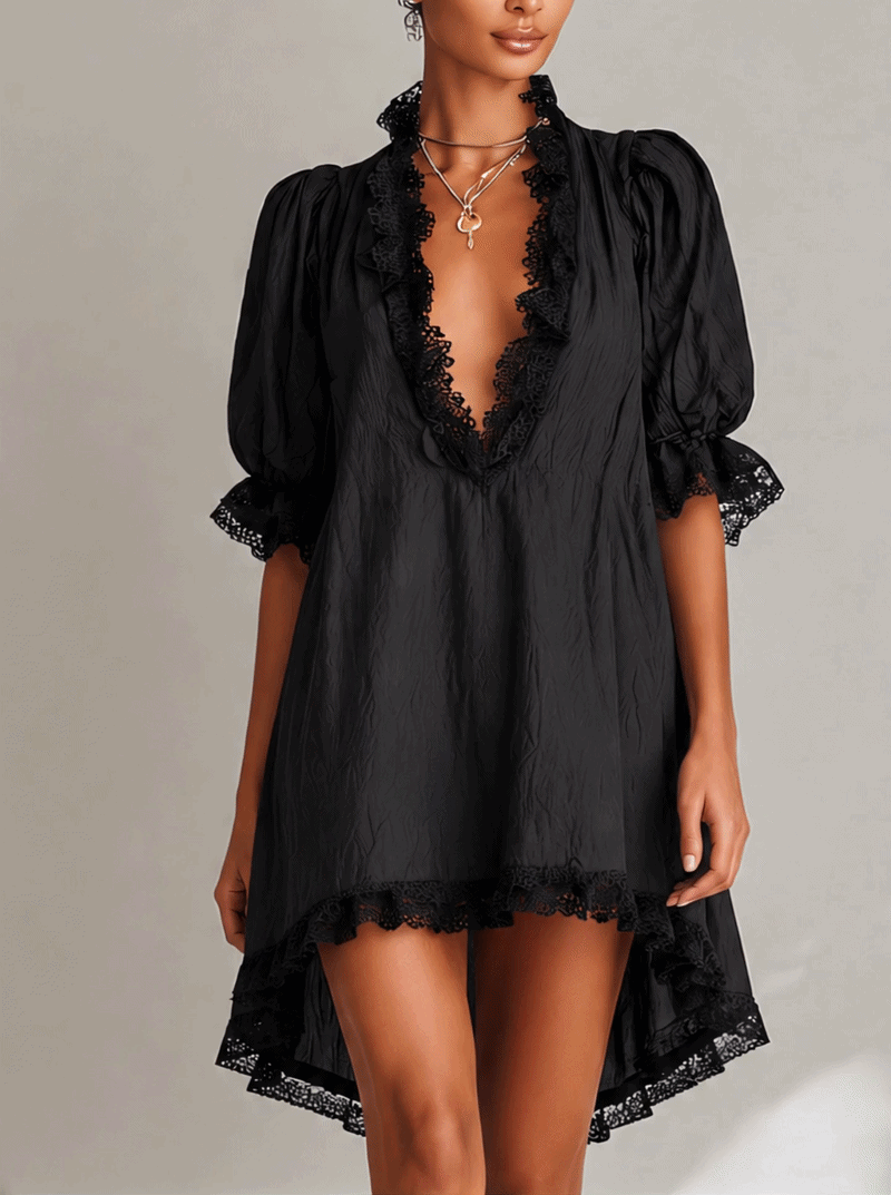 Elara | Lace Puff Sleeve Mini Dress