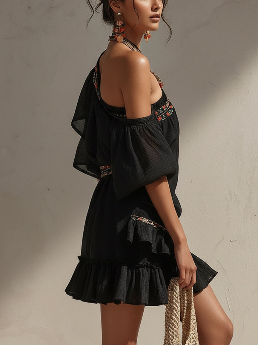 Elara | Asymmetric Embroidered Mini Dress