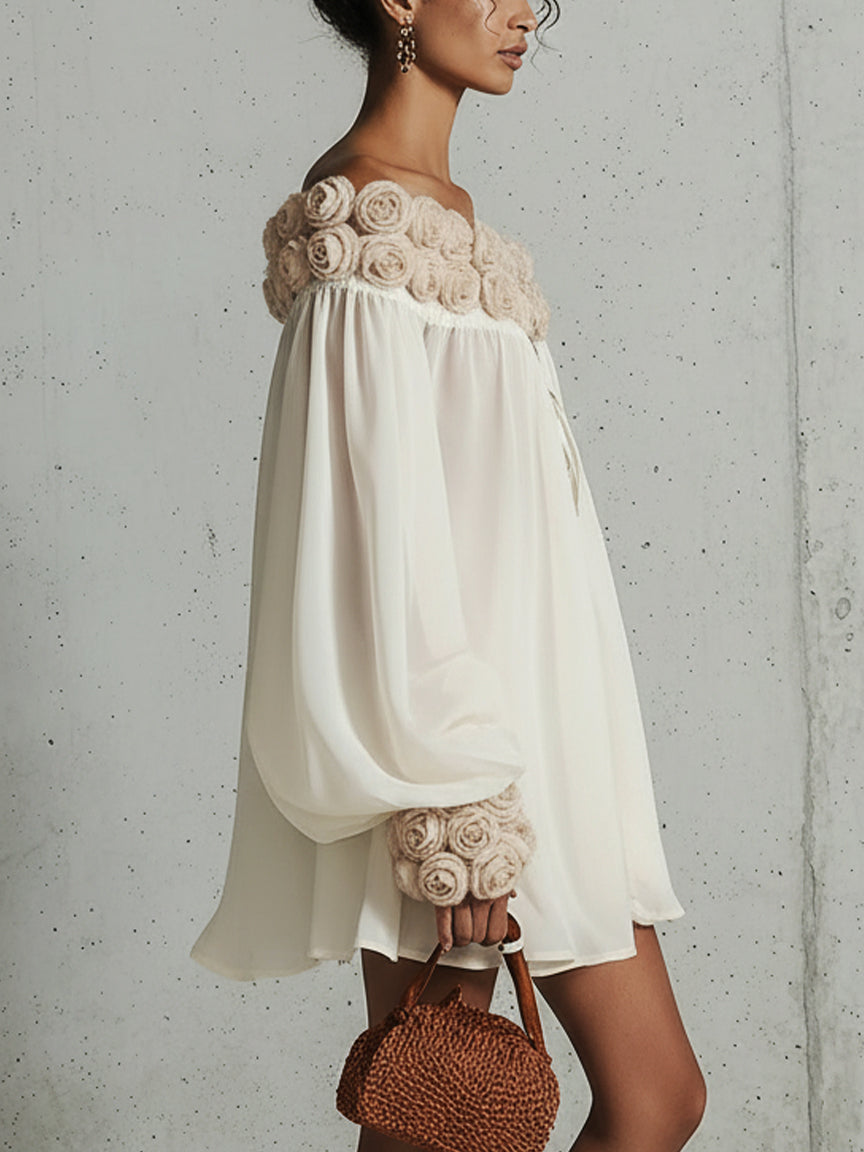 Amélie | 3D Floral Chiffon Mini Dress