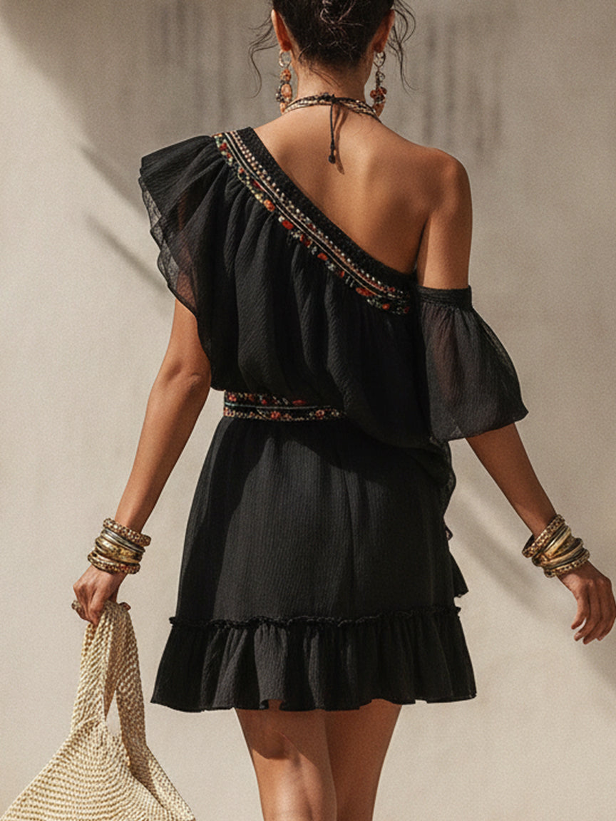 Elara | Asymmetric Embroidered Mini Dress
