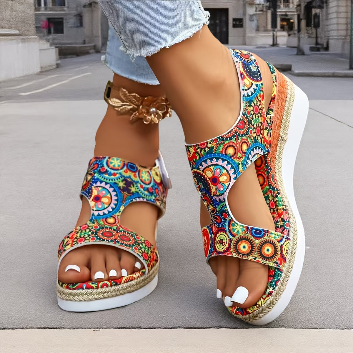 Megan | Floral Wedge Sandals