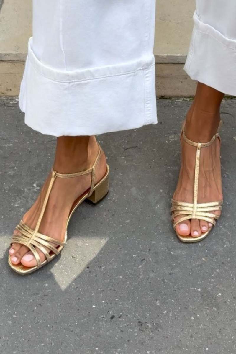 Elisetta | Metallic T-Strap Sandals