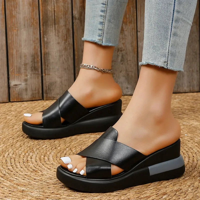 Cleo | Cross-Strap Wedge Mules