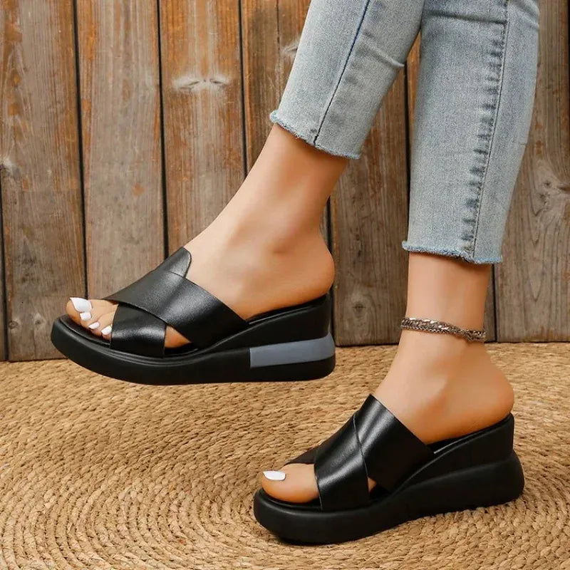 Cleo | Cross-Strap Wedge Mules