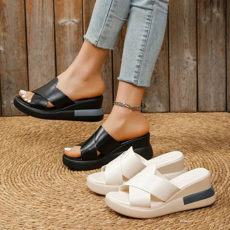 Cleo | Cross-Strap Wedge Mules