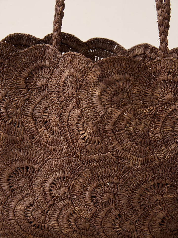 Handwoven Raffia Floral Pattern Tote Bag