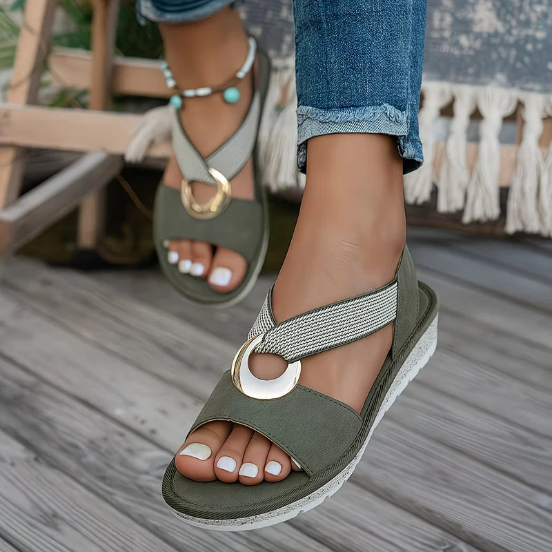 Luna | Gold Trim Flatform Sandals