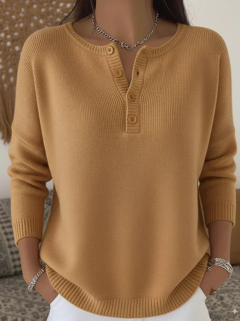 Henley Button-Up Knit Jumper for Women