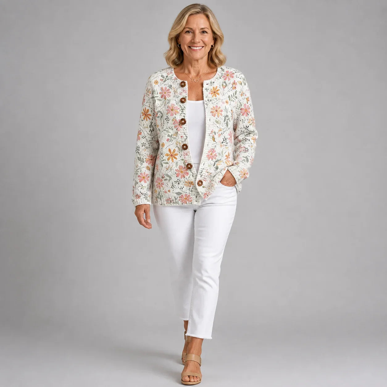 Vintage Floral Knit Cardigan for Women