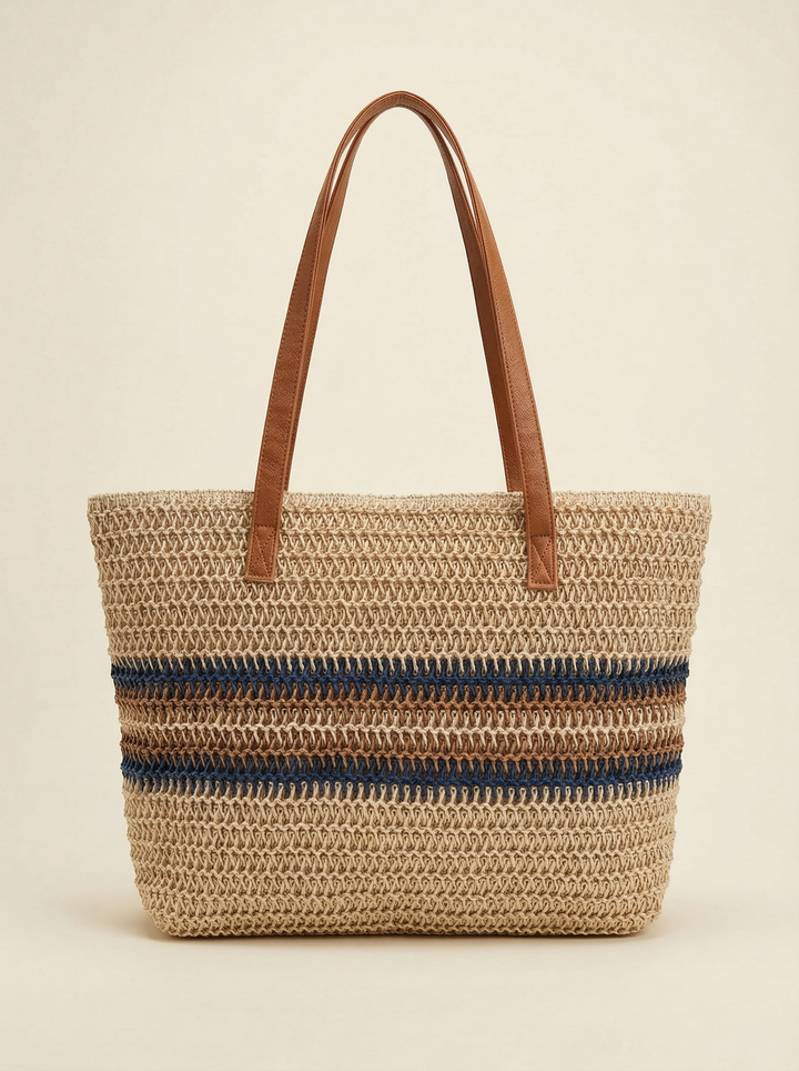 Artisanal Handwoven Stripes Large Tote for Summer Vacation