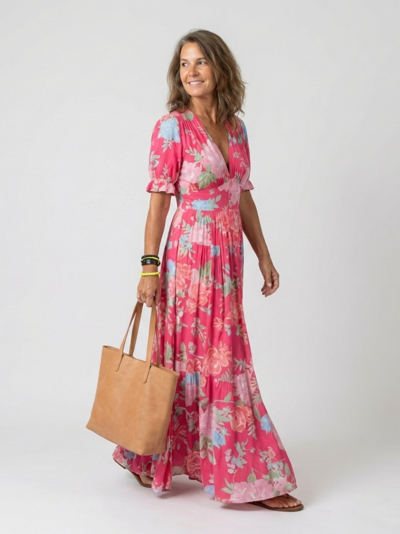 Ione | Floral Puff Sleeve Maxi Dress