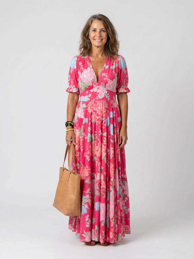 Ione | Floral Puff Sleeve Maxi Dress