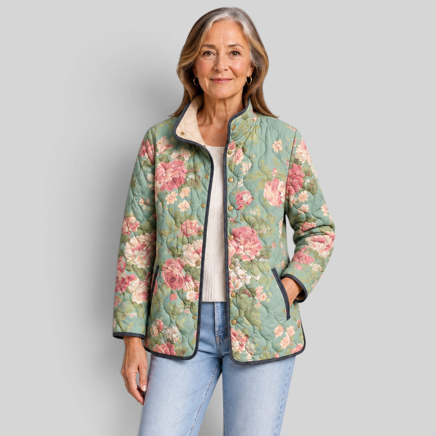 Carys | Retro Floral Patterned Quilted Jacket