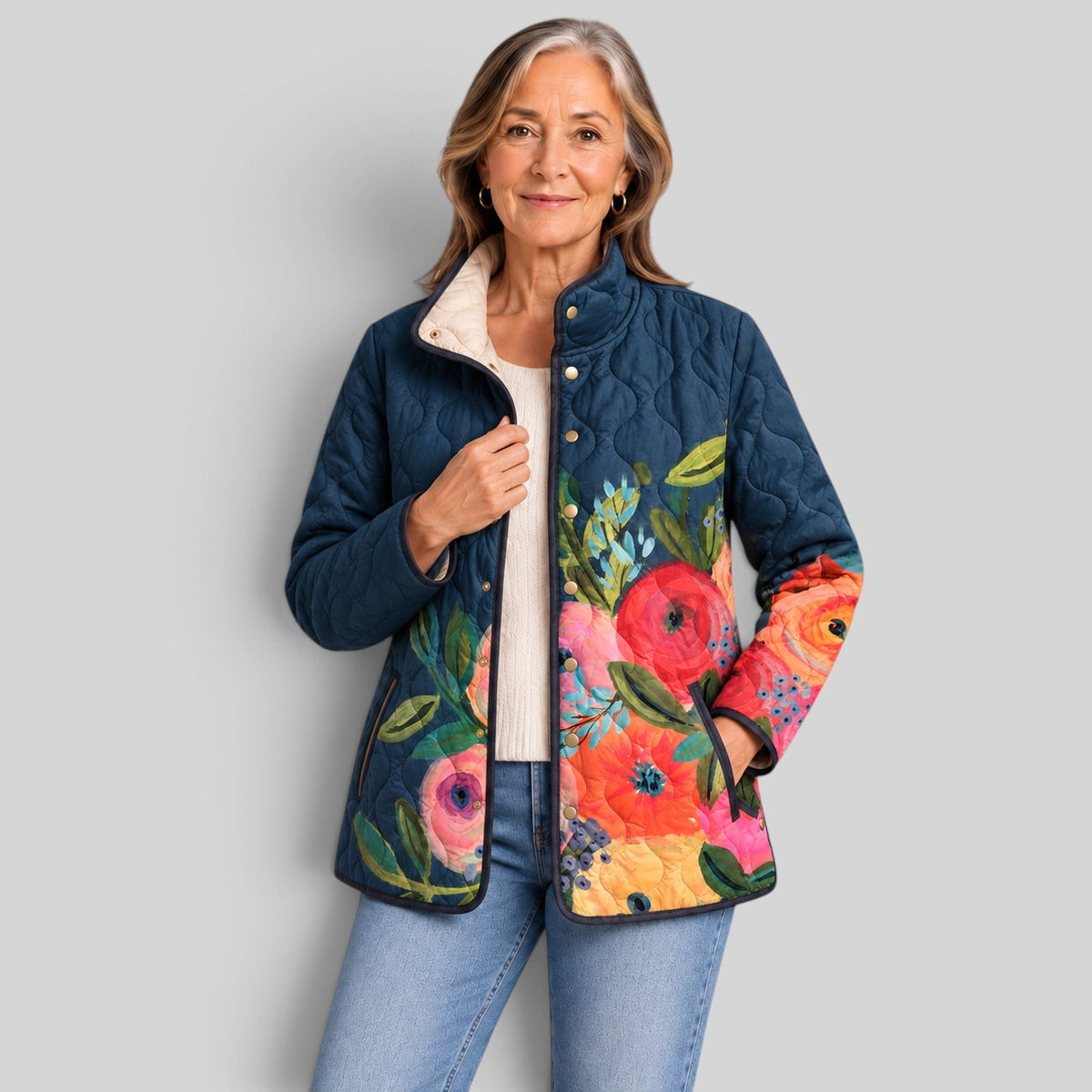 Amaya | Vintage Floral Print Quilted Jacket