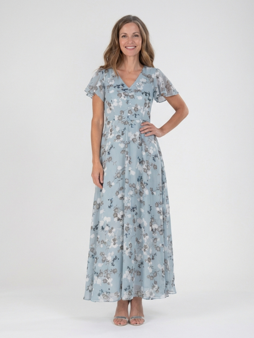 Jasmin | Floral Ruffle Sleeve Maxi Dress