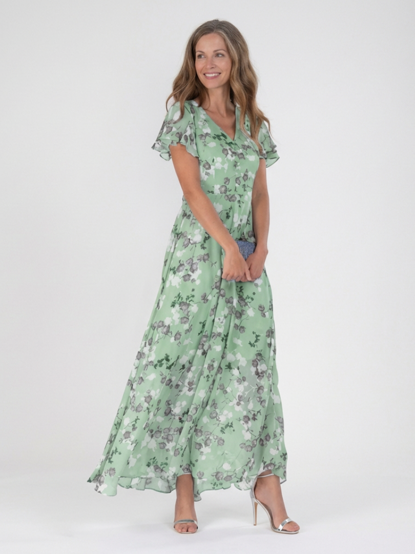 Jasmin | Floral Ruffle Sleeve Maxi Dress