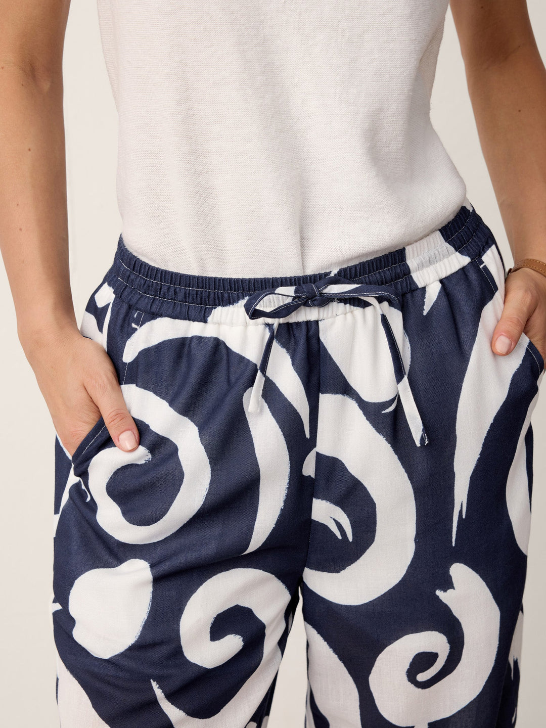 Linen Abstract-Print Straight-Leg Pants ORLA