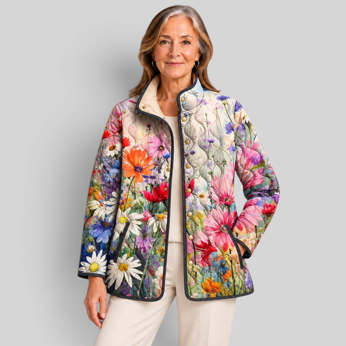 Kaia | Charming Vintage Floral Print Quilted Jacket