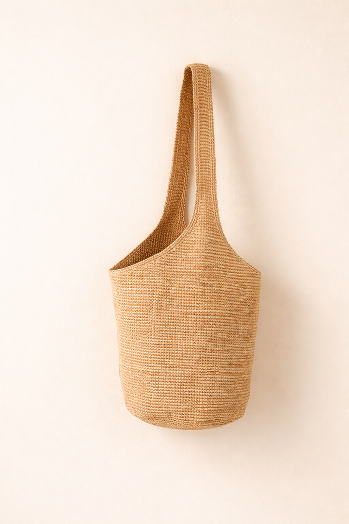 Raffia Straw Bucket Bag Handwoven Structured Shoulder Beach Vacation Bag