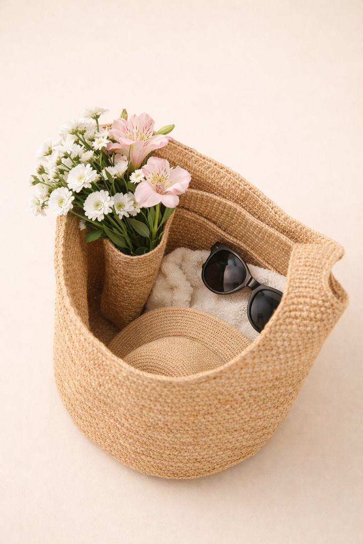 Raffia Straw Bucket Bag Handwoven Structured Shoulder Beach Vacation Bag