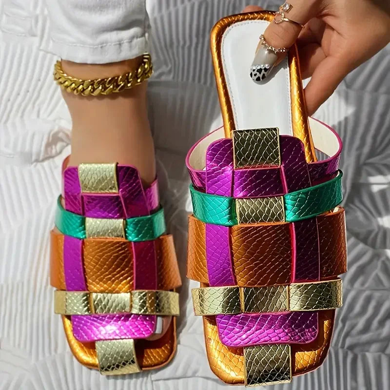 Rio | Woven Metallic Slide Sandals