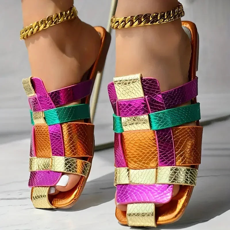 Rio | Woven Metallic Slide Sandals
