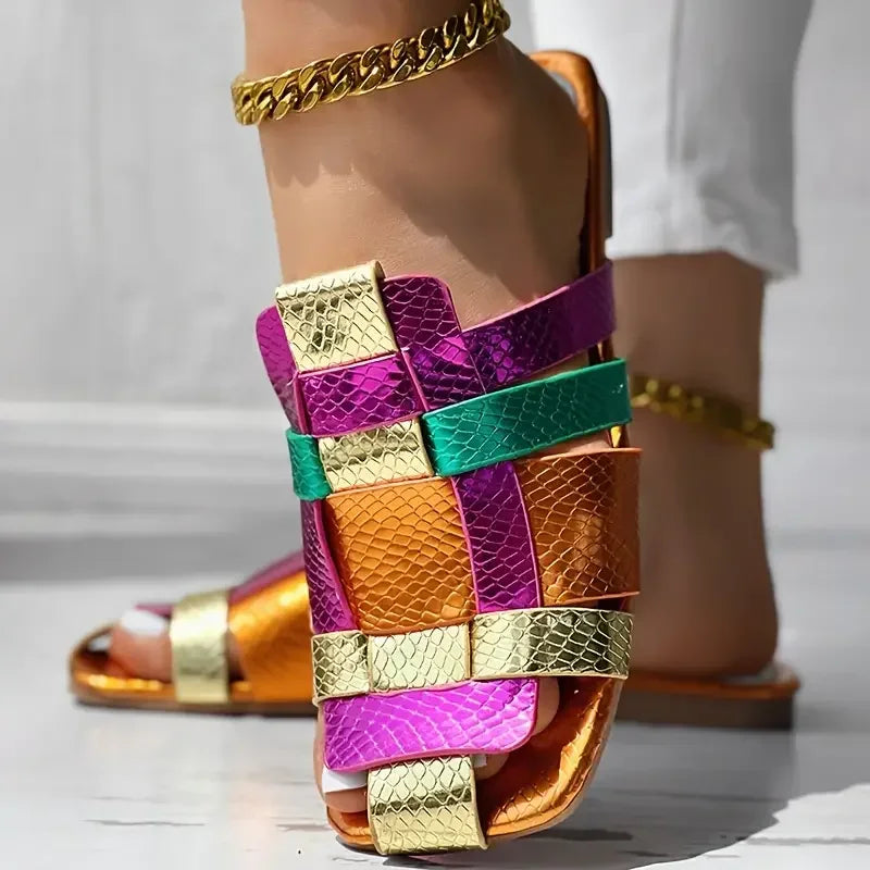 Rio | Woven Metallic Slide Sandals
