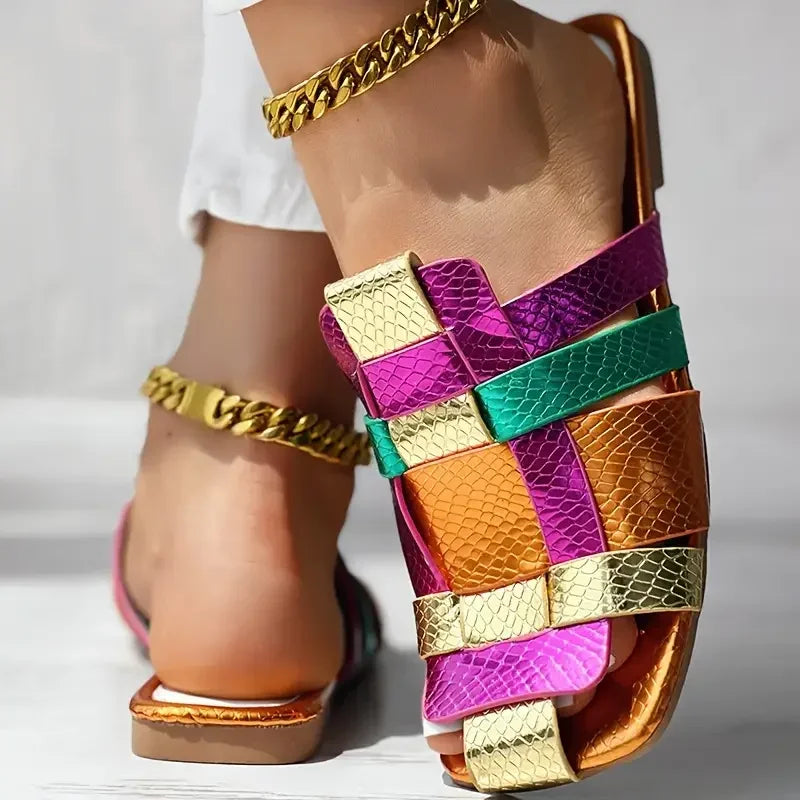 Rio | Woven Metallic Slide Sandals