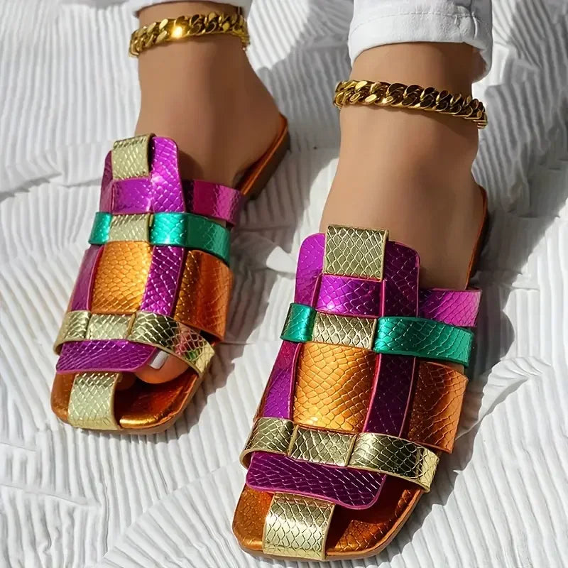 Rio | Woven Metallic Slide Sandals