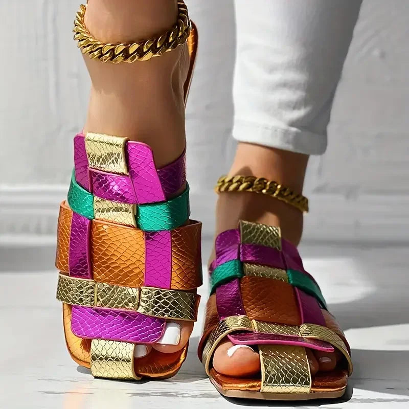 Rio | Woven Metallic Slide Sandals