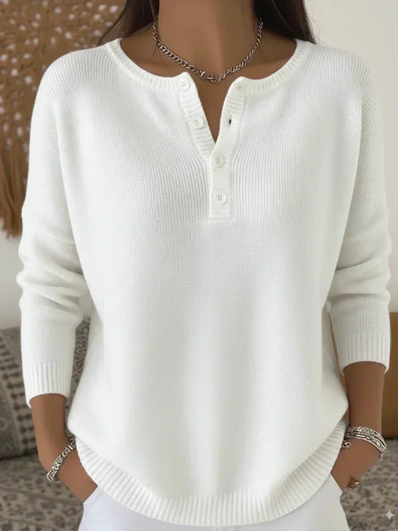 Henley Button-Up Knit Jumper for Women