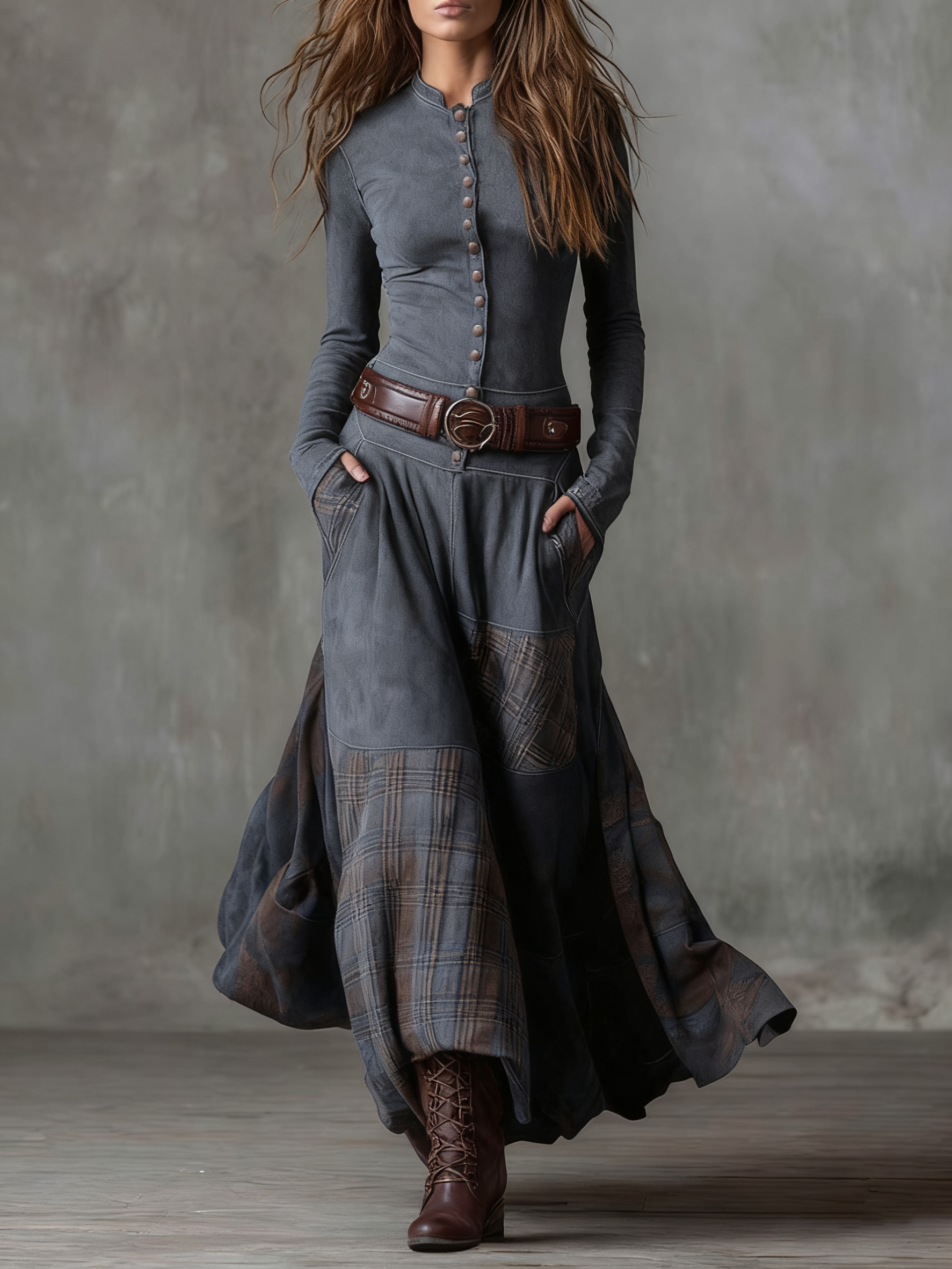 Helena Ivy | Winter Night Navy Suede Maxi Dress with Belt