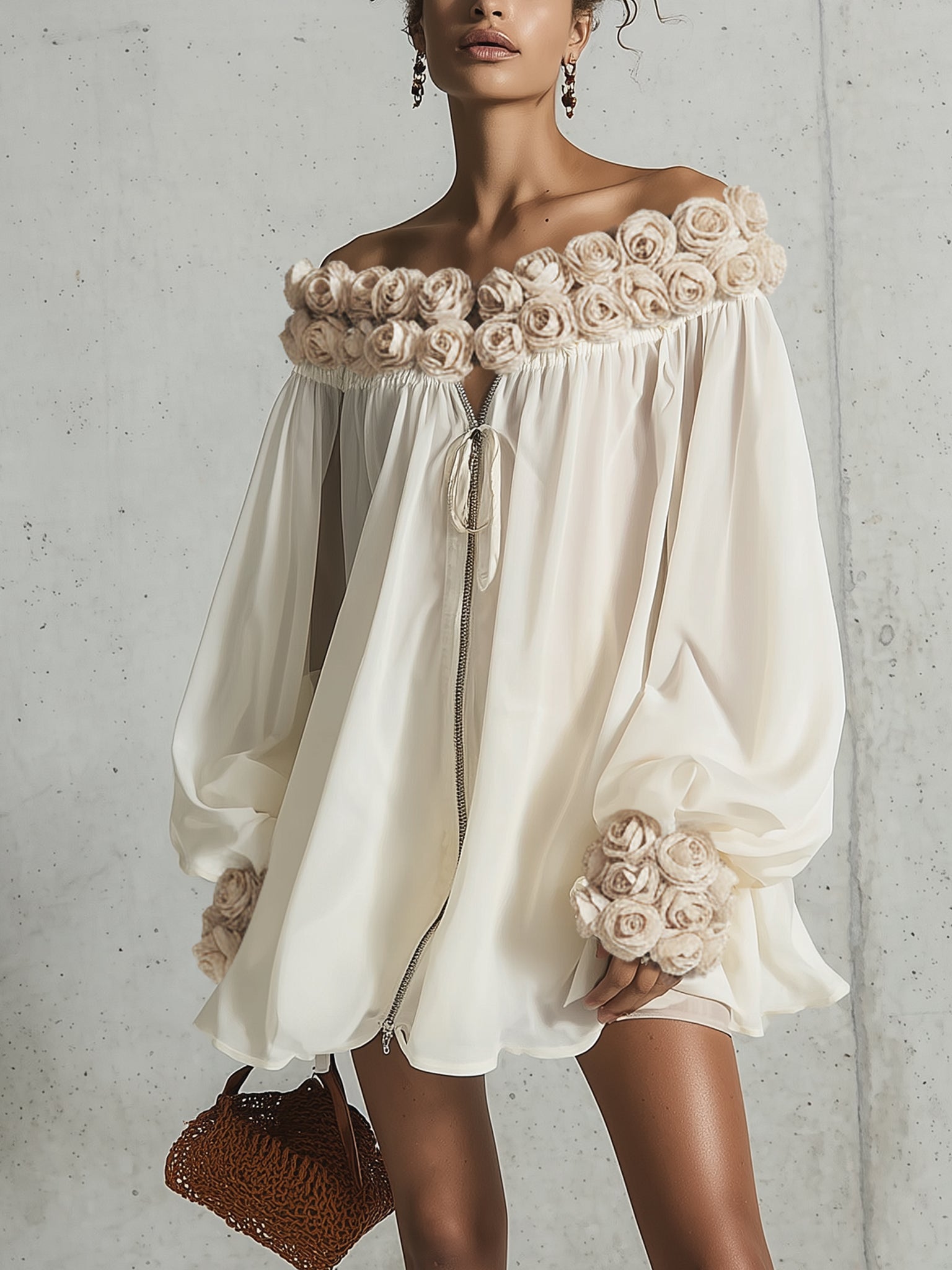 Amélie | 3D Floral Chiffon Mini Dress