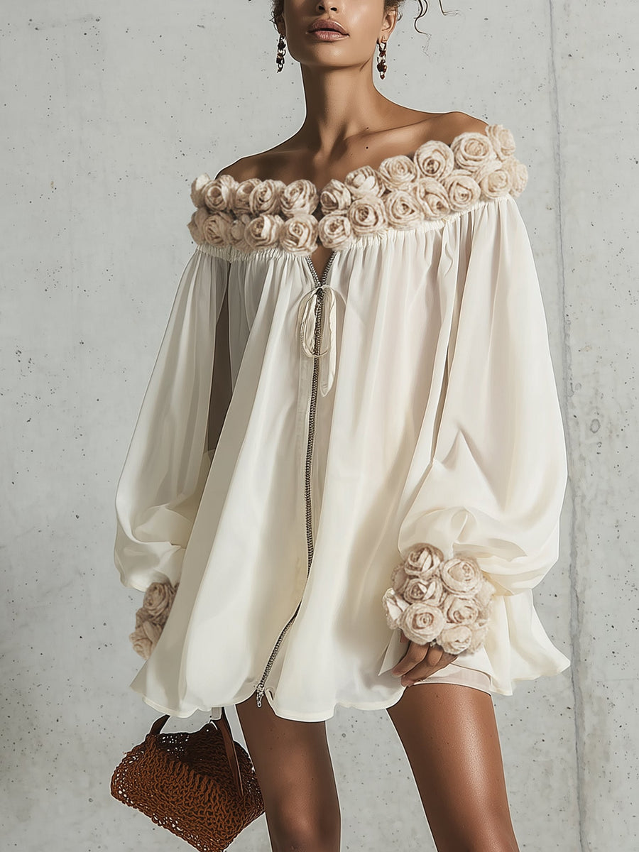 Amélie | 3D Floral Chiffon Mini Dress