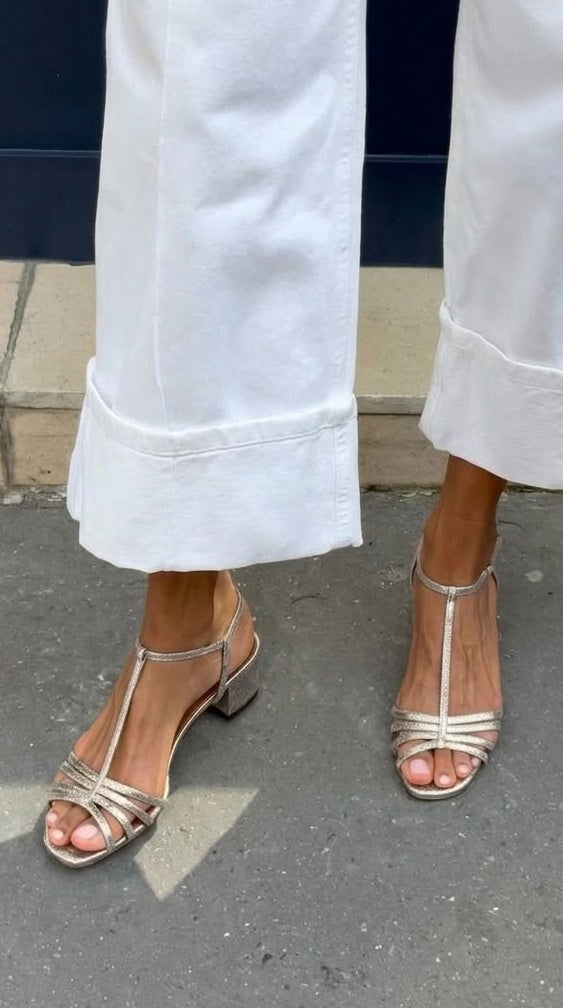 Elisetta | Metallic T-Strap Sandals