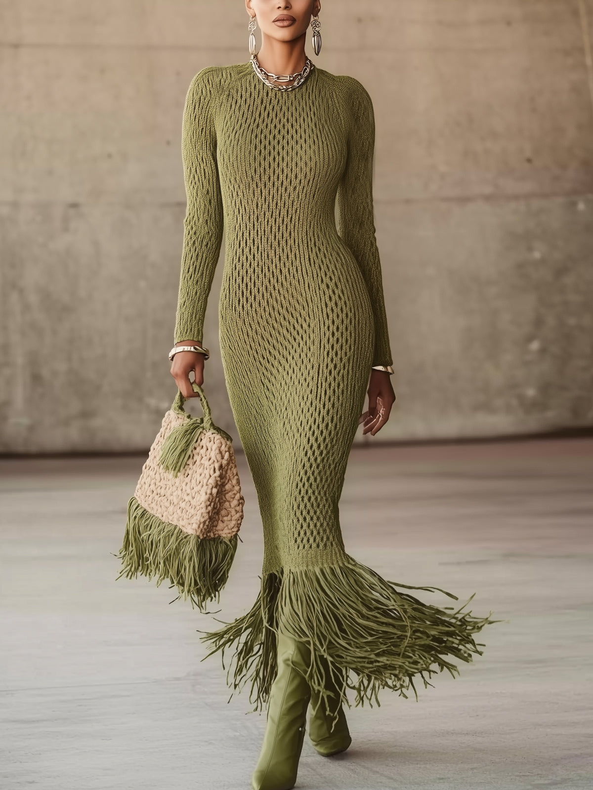 Sienna | Fringe Knit Maxi Dress