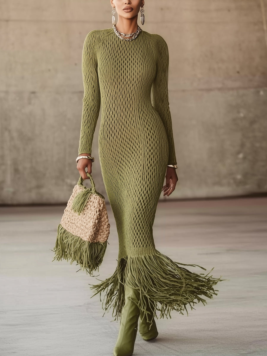 Sienna | Fringe Knit Maxi Dress