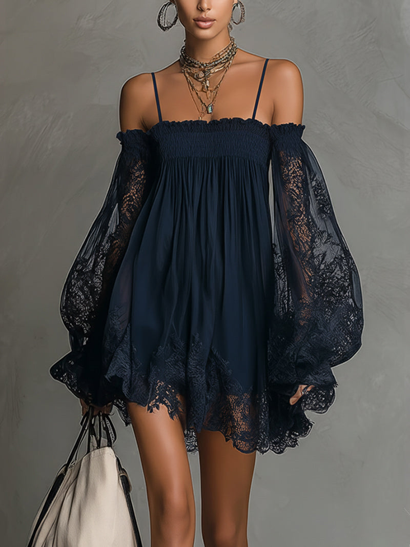 Elodie | Lace-Trim Chiffon Mini Dress