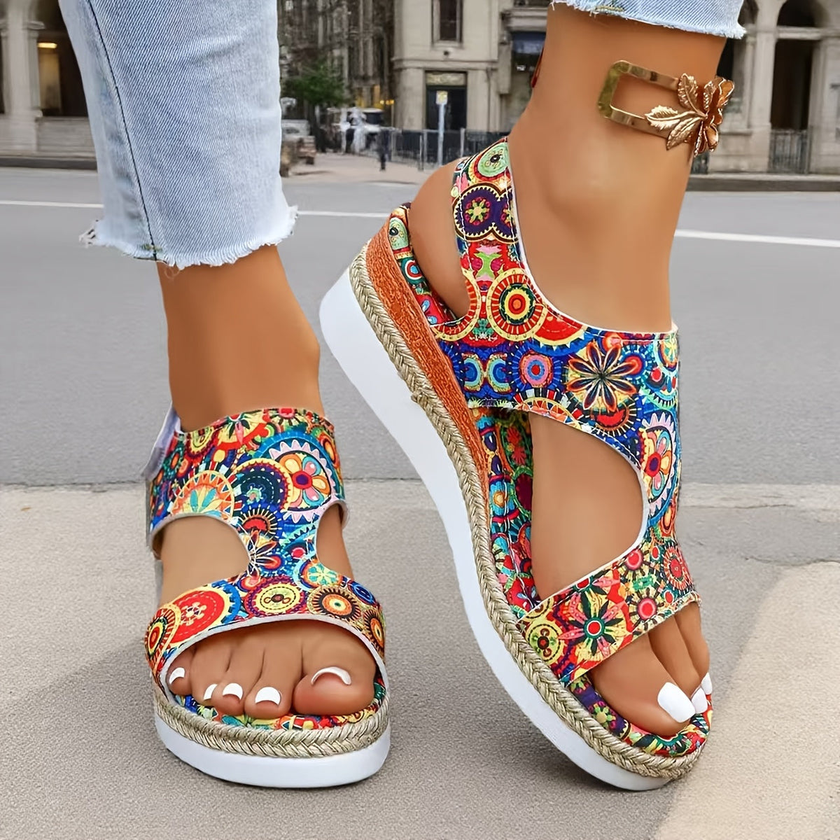 Megan | Floral Wedge Sandals
