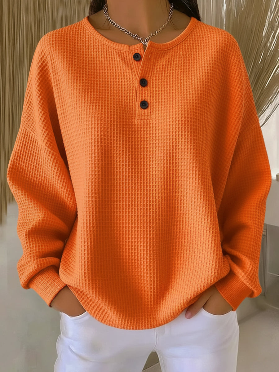 Cosy Waffle Henley Sweatshirt for Women