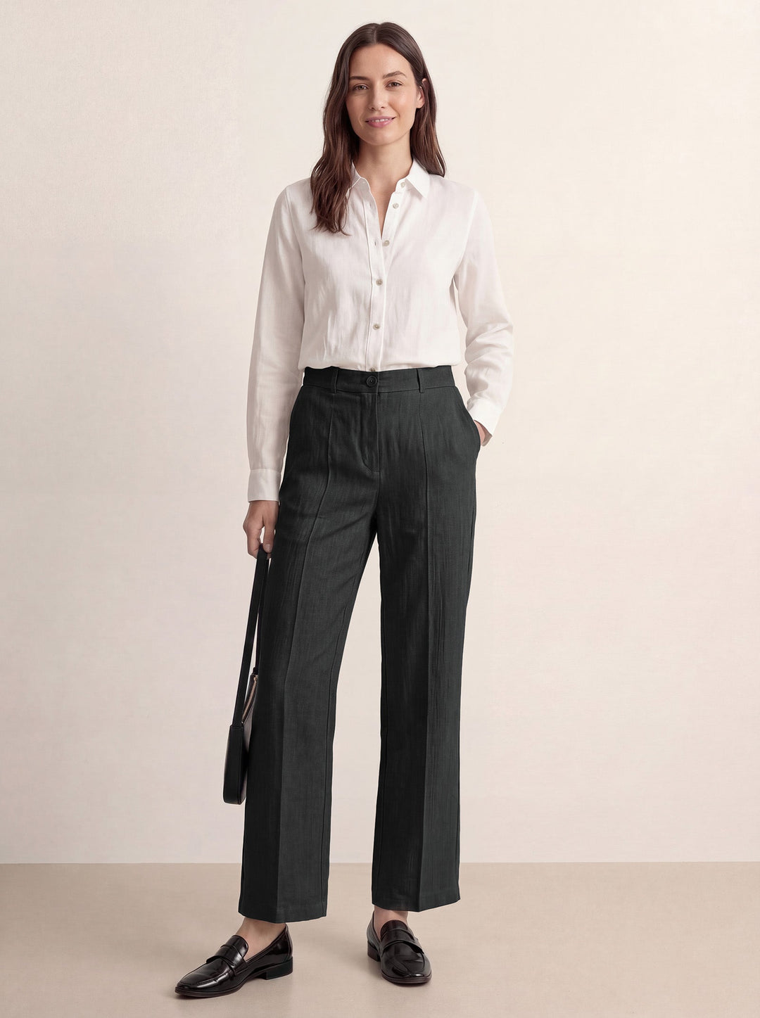 Linen Tailored Wide Leg Full Length Pants LEIGHTON