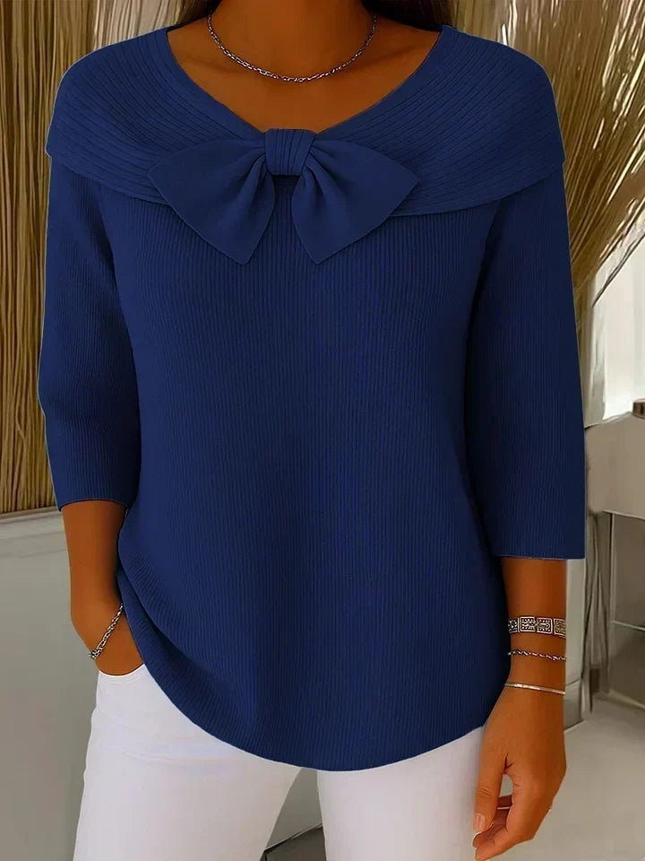 Jumper with Bow and Round Neckline for Women