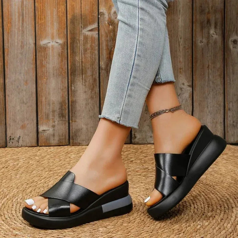 Cleo | Cross-Strap Wedge Mules