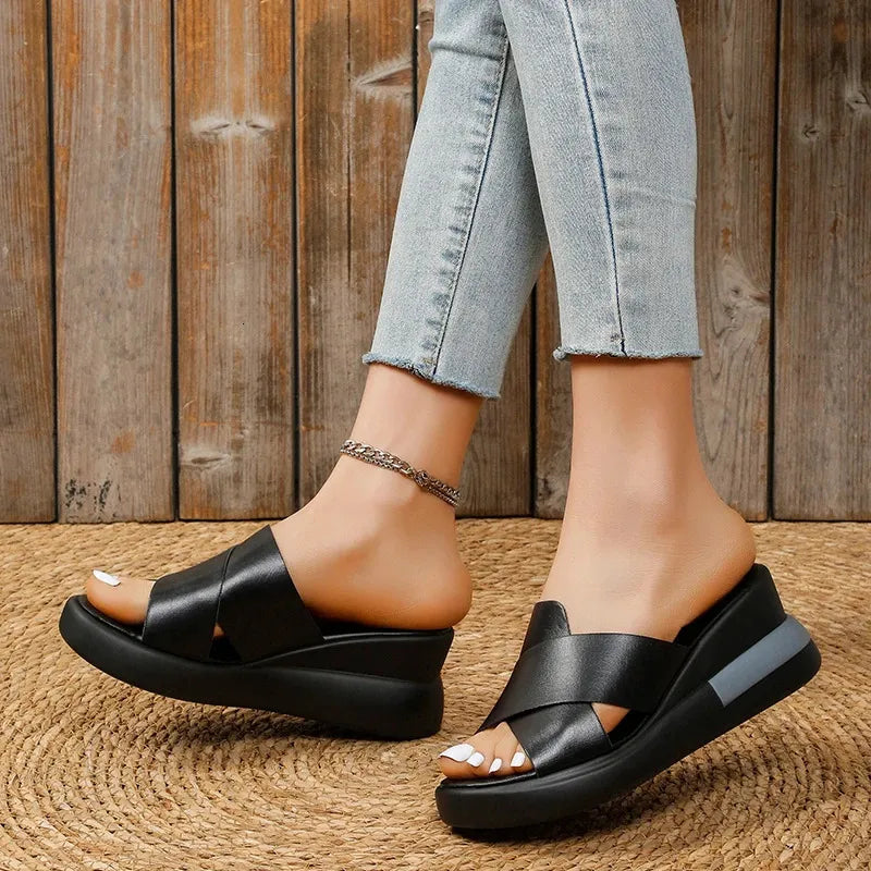 Cleo | Cross-Strap Wedge Mules