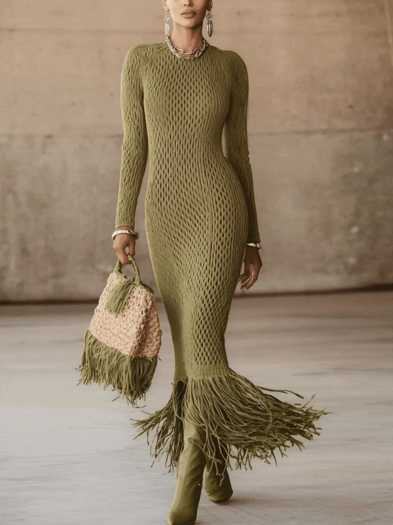 Sienna | Fringe Knit Maxi Dress