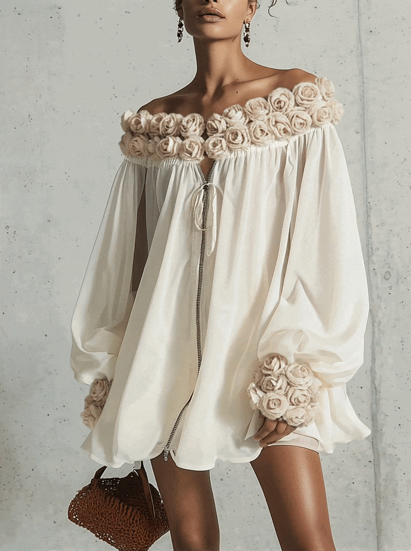 Amélie | 3D Floral Chiffon Mini Dress