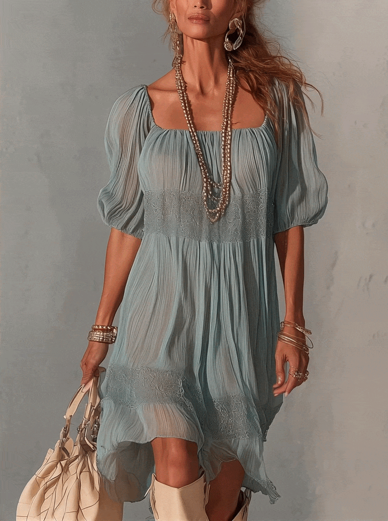Elodie | Pleated Lace Midi Dress