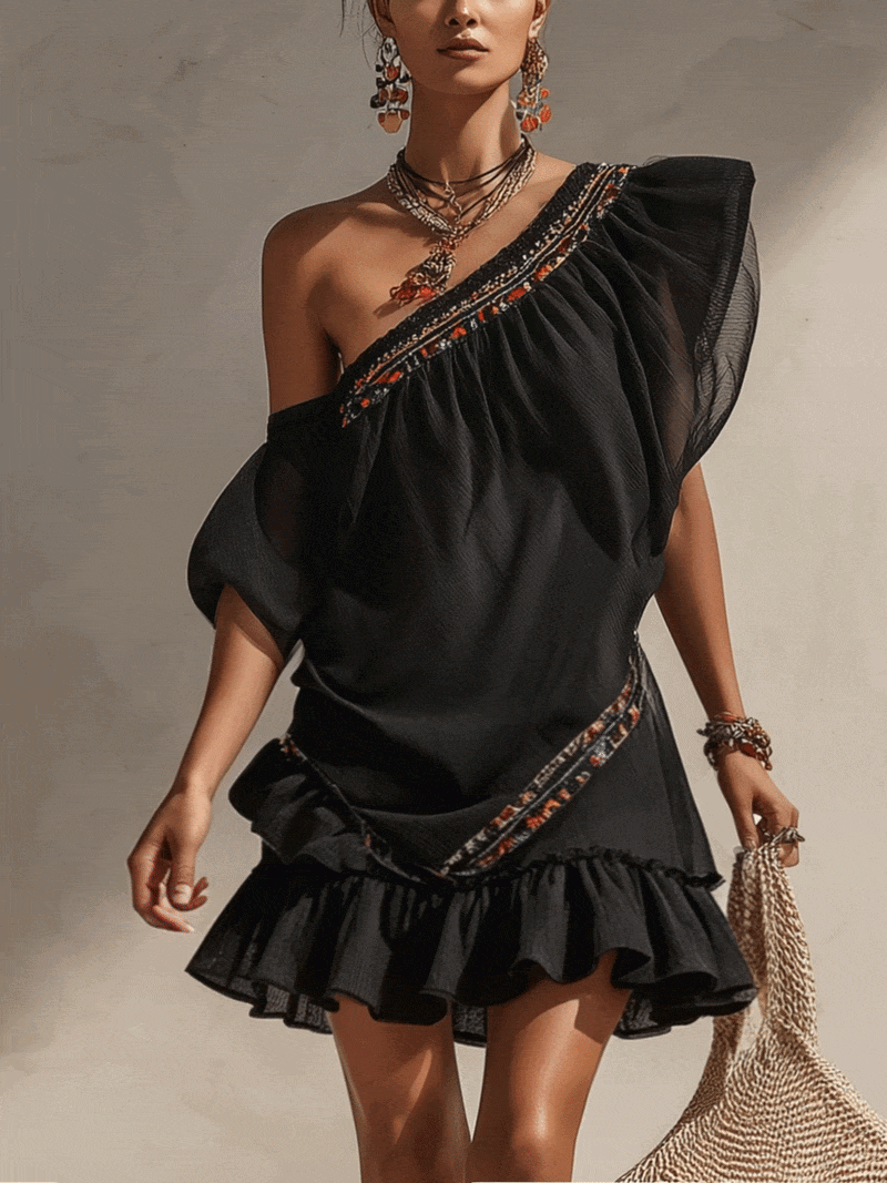 Elara | Asymmetric Embroidered Mini Dress